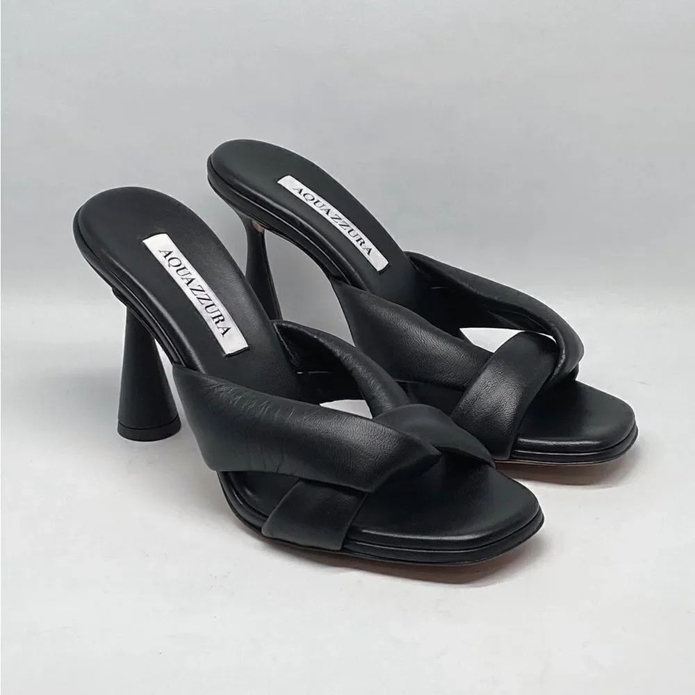 Aquazzura Amore 95MM Leather Black Mule size 37.5